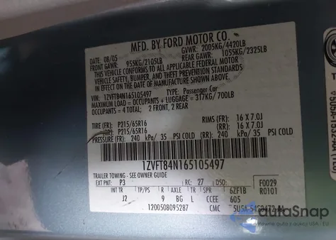 2006 Ford Mustang V6 from USA, damaged, VIN 1ZVFT84N165105497